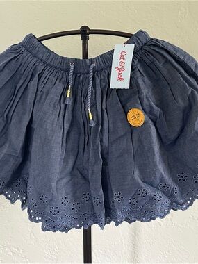 Cat & Jack Navy Denim Chambray Eyelet Skater Skirt with Drawstring Girls L 10/12